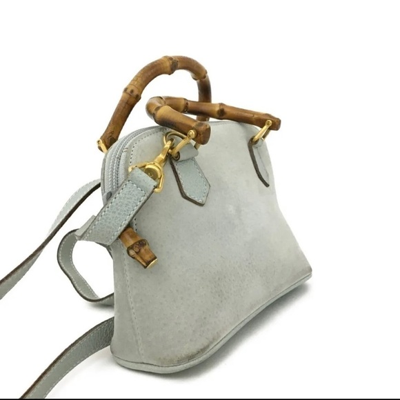 GUCCI Bamboo Handle Gray Suede Mini Hand bag/shoulder bag - Picture 4 of 17